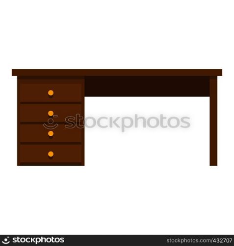 Wooden office desk icon flat isolated on white background vector illustration. Wooden office desk icon isolated