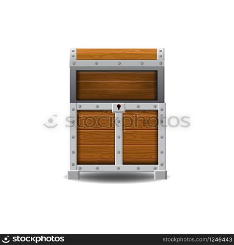 Wooden old pirate chests, treasures, vector, cartoon style illustration isolated. Wooden old pirate chests, open, treasures, vector, cartoon style, illustration, isolated. For games, advertising applications