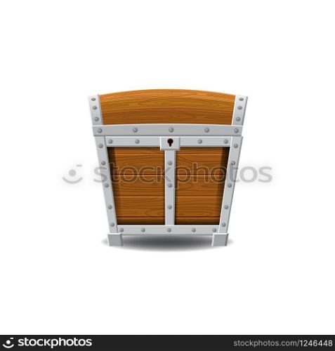 Wooden old pirate chests, treasures, vector, cartoon style illustration isolated. Wooden old pirate chests, closed, treasures, vector, cartoon style, illustration, isolated. For games, advertising applications