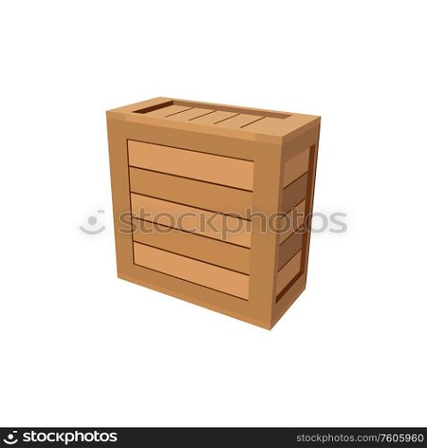 Wooden packing crate isolated casket. Vector transport cargo case industrial packaging of planks. Packaging box isolated vector wooden packing crate