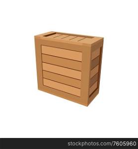 Wooden packing crate isolated casket. Vector transport cargo case industrial packaging of planks. Packaging box isolated vector wooden packing crate