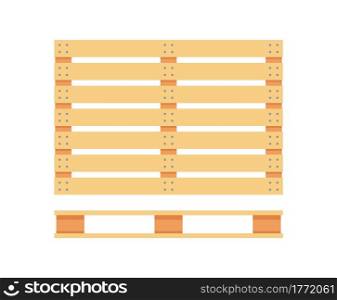 Wooden pallet icons. Cartoon wood pallet isolated on white. Top view, front and side view. Vector illustration in flat style. Wooden pallet icons.