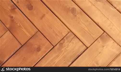 Wooden parquet boards in geometric ornament. Decoration of premises with natural natural materials of recycling. Web banner template for industrial design. Vector