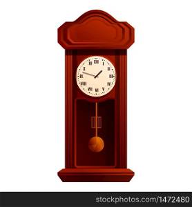 Wooden pendulum clock icon. Cartoon of wooden pendulum clock vector icon for web design isolated on white background. Wooden pendulum clock icon, cartoon style