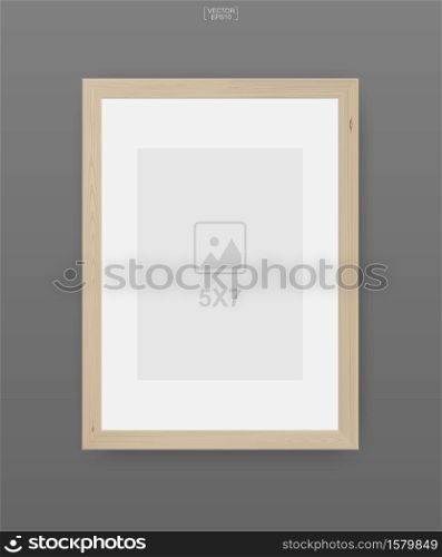 Wooden photo frame or picture frame on gray background. For interior design and decoration. Vector illustration.
