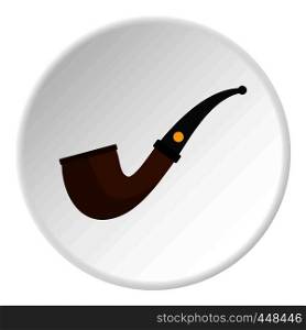 Wooden pipe for smoking icon in flat circle isolated vector illustration for web. Wooden pipe for smoking icon circle