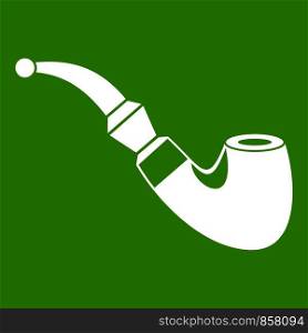 Wooden pipe icon white isolated on green background. Vector illustration. Wooden pipe icon green
