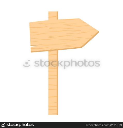 Wooden plate pointer on column isolated object. Empty signboard for cartoon text. Single arrow direction vector illustration. Wooden plate pointer on column isolated object