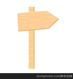 Wooden plate pointer on column isolated object. Empty signboard for cartoon text. Single arrow direction vector illustration. Wooden plate pointer on column isolated object