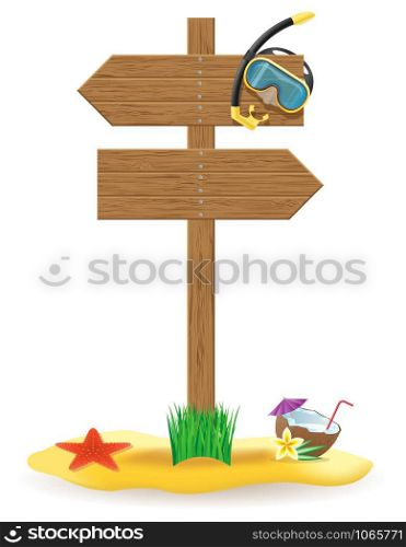 wooden pointer board and beach icons vector illustration isolated on white background