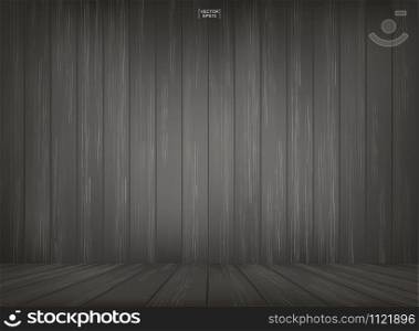 Wooden room space background with perspective wooden floor. Vintage interior background with wood pattern and texture. Vector illustration.