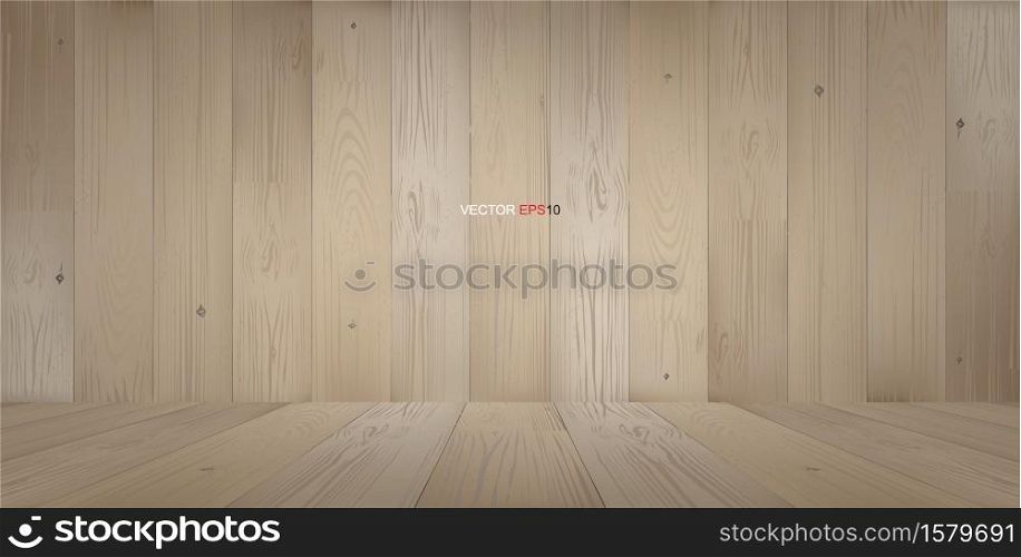 Wooden room space background with perspective wooden floor. Vector illustration.