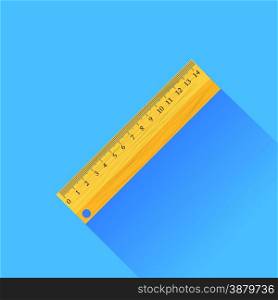 Wooden Ruler Isolated on Blue Background. Long Shadow.. Wooden Ruler