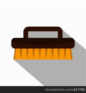 Wooden scrub brush icon. Flat illustration of wooden scrub brush vector icon for web isolated on white background. Wooden scrub brush icon, flat style