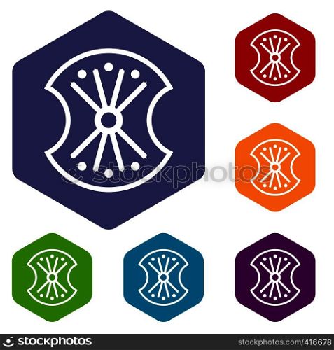 Wooden shield icons set rhombus in different colors isolated on white background. Wooden shield icons set