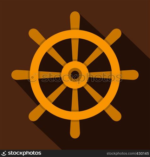 Wooden ship wheel icon. Flat illustration of wooden ship wheel vector icon for web. Wooden ship wheel icon, flat style