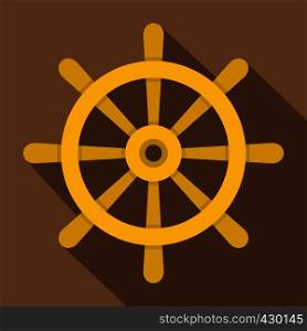Wooden ship wheel icon. Flat illustration of wooden ship wheel vector icon for web. Wooden ship wheel icon, flat style
