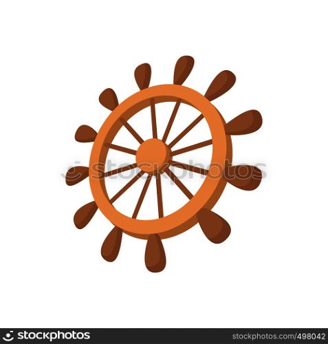 Wooden ship wheel icon in cartoon style on a white background. Wooden ship wheel icon, cartoon style