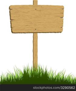 Wooden sign in grass with a white background