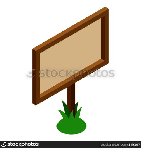 Wooden signboard in the grass 3D isometric icon on a white background. Signboard in the grass 3D isometric icon