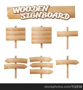 Wooden Signboards Set Vector. Empty Cartoon Banner. Arrow, Plank With Cracks. Wood Material Elements. Space For Text. Wooden Signboards Set Vector. Empty Cartoon Banner. Arrow, Plank With Cracks. Wood Elements. Space For Text