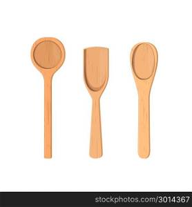 Wooden spoons Collection. Kitchenware set on white background.. Wooden spoons Collection. realistic.