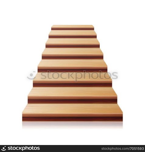 Wooden Staircase Vector. 3D Realistic Illustration. Front View. Isolated On White. Wooden Staircase Vector. 3D Realistic Illustration. Front View. Isolated