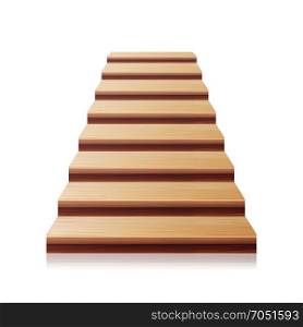 Wooden Staircase Vector. 3D Realistic Illustration. Front View. Isolated On White. Wooden Staircase Vector. 3D Realistic Illustration. Front View. Isolated