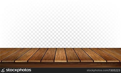 Wooden Stand Or Vintage Timber Tabletop Vector. Tavern Ancient Wooden Desks Table Place, Furniture Detail. Natural Dark Wood Material Boards Interior Template Realistic 3d Illustration. Wooden Stand Or Vintage Timber Tabletop Vector