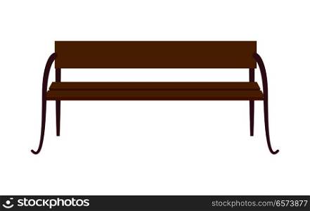 Wooden standard bench isolated on white background. Place for sitting consist of brown board and four steel legs vector illustration. Street ench is long seat on which several people may sit.. Wooden Standard Bench Isolated on White Background