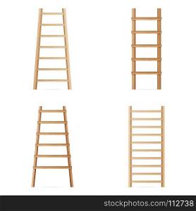 Wooden Step Ladder. Vector Set Of Various Ladders. Classic Staircase Isolated On White Background. Realistic Illustration.. Wooden Step Ladder. Vector Set Of Various Ladders. Classic Staircase Isolated On White Background. Realistic