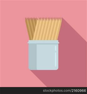 Wooden stick box icon flat vector. Wood toothpick. Food pick. Wooden stick box icon flat vector. Wood toothpick