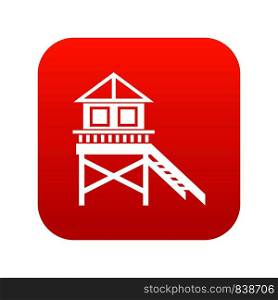 Wooden stilt house icon digital red for any design isolated on white vector illustration. Wooden stilt house icon digital red