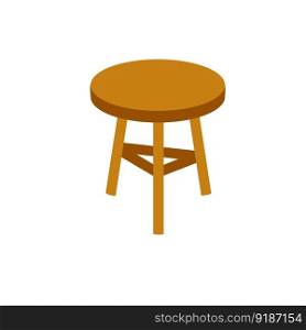 Wooden stool. Chair with three legs. Simple old homemade furniture. Flat cartoon illustration. Wooden stool. Chair with three legs