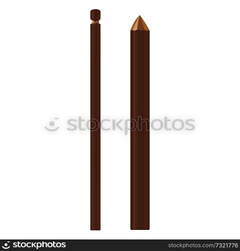 Wooden straight sticks, of brown color with sharp top, long poles, made of wood material, vector illustration, isolated on white background in flat style. Wooden Stick of Brown Color Vector Illustration