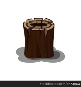 Wooden stump billet for bonfire isolated on white. Neatly stacked firewood with shadow elements to make fire. Natural materials that useful in hike, stub with traces of an ax ideal for making fire. Stacked Wood Isolated Vector. Firewood Elements