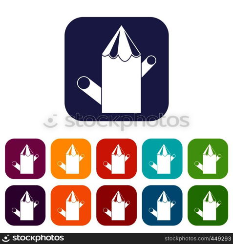 Wooden stump icons set vector illustration in flat style In colors red, blue, green and other. Wooden stump icons set flat