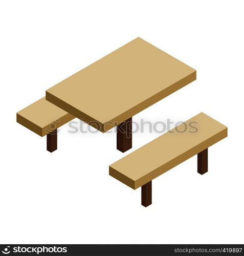 Wooden table and bench 3d isometric icon isolated on a white background. Wooden table and bench 3d isometric icon