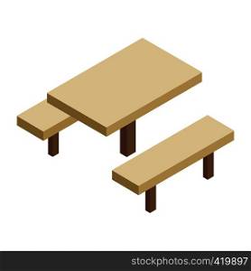 Wooden table and bench 3d isometric icon isolated on a white background. Wooden table and bench 3d isometric icon