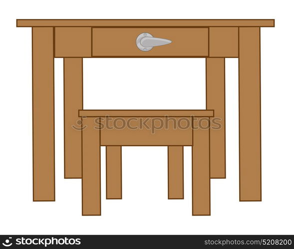 Wooden table and stool. Simple wooden furniture table and stool.Vector illustration