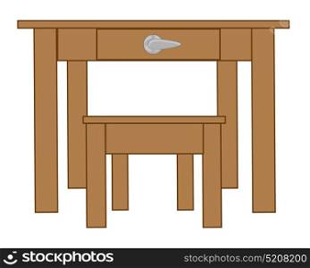 Wooden table and stool. Simple wooden furniture table and stool.Vector illustration