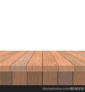 Wooden table. Old vintage table in perspective. Wooden stage and white background.&#xA;