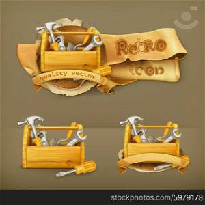 Wooden toolbox vector icon