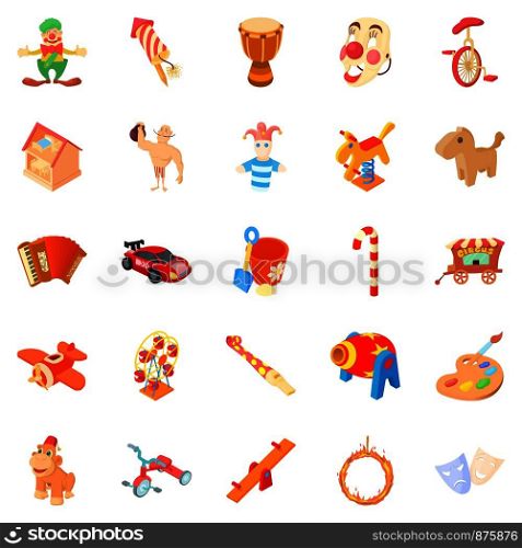 Wooden toy icons set. Cartoon set of 25 wooden toy vector icons for web isolated on white background. Wooden toy icons set, cartoon style