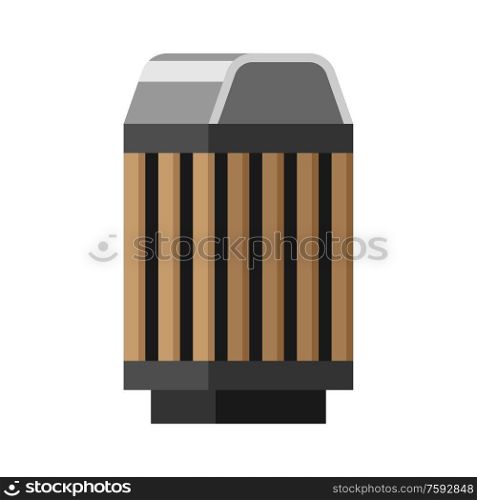Wooden trash can illustration. Image icon of trash can for parks and squares.. Wooden trash can illustration. Image of trash can for parks and squares.