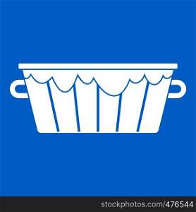 Wooden tub icon white isolated on blue background vector illustration. Wooden tub icon white