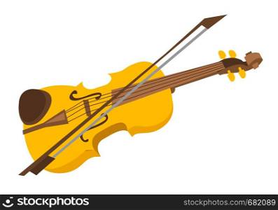 Wooden violin with bow vector cartoon illustration isolated on white background.. Violin with bow vector cartoon illustration.