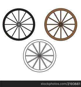 wooden wheel on white background. old wooden wheel sign. flat style.