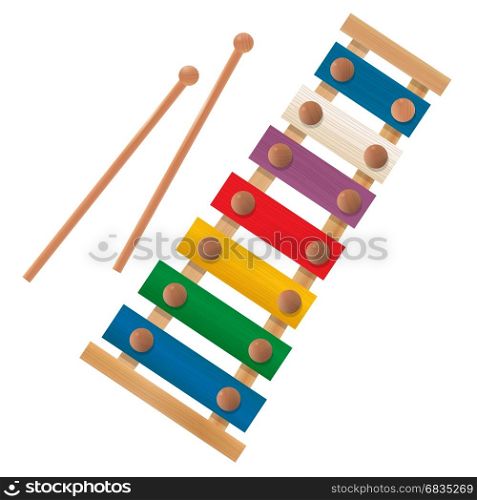 Wooden xylophone icon over white background