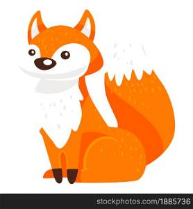 Woodland animal sitting still, small baby fox with furry coat and fluffy tail. Isolated mammal character, predator of forest or woods. Personage portrait, carnivore beast. Wilderness vector in flat. Baby fox character with furry tail, wild animal